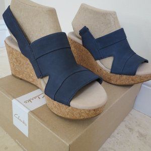 Clarks Navy Slingback Wedges 6.5
